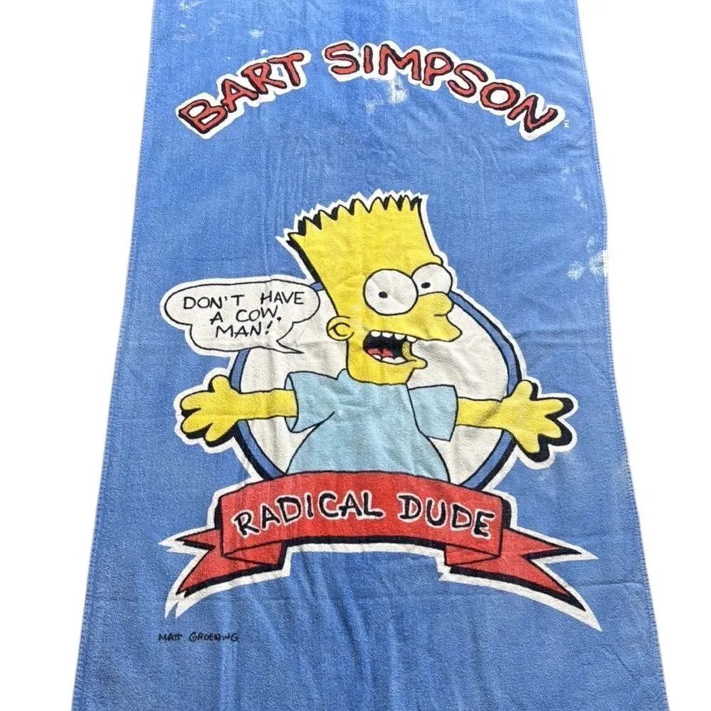 1990 Vintage Bart Simpson Radical Dude Blue Swim Towel Beach Pool